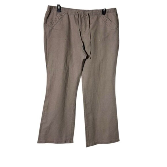 New York & Co Womens Linen Pants Size XL Wide Leg Pull On Beachy Lagom Brown - Picture 1 of 8